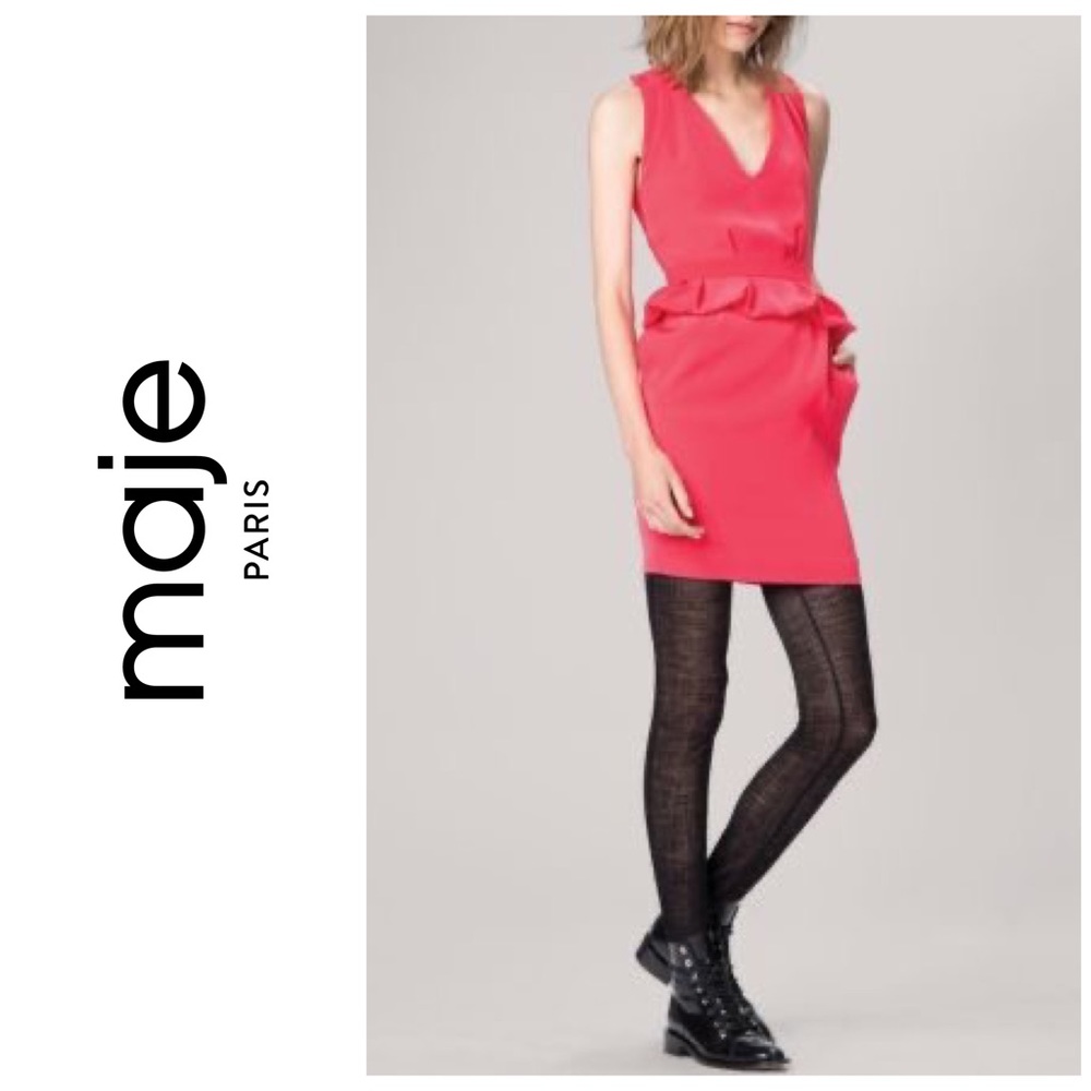 NWT Maje Paris Framboise Red Peplum Sheath Dress - Picture 5 of 15